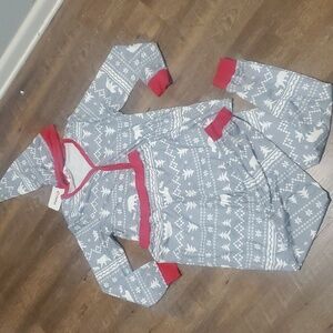 3pc CHRISTMAS PAJAMA SET POLAR BEAR/TREE PRINT GREY/WHITE/RED SZ SMALL